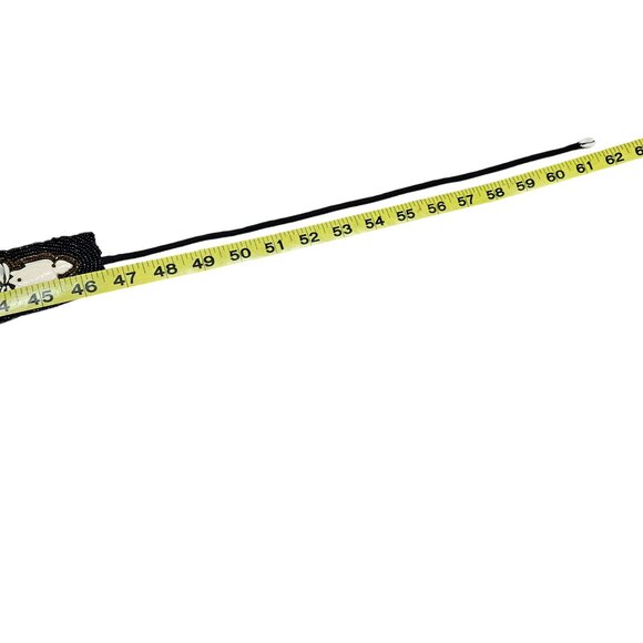 Handcrafted Beaded Black Beige Bohemian Belt Cowrie Shells Carved Turtle Tie - Picture 8 of 11